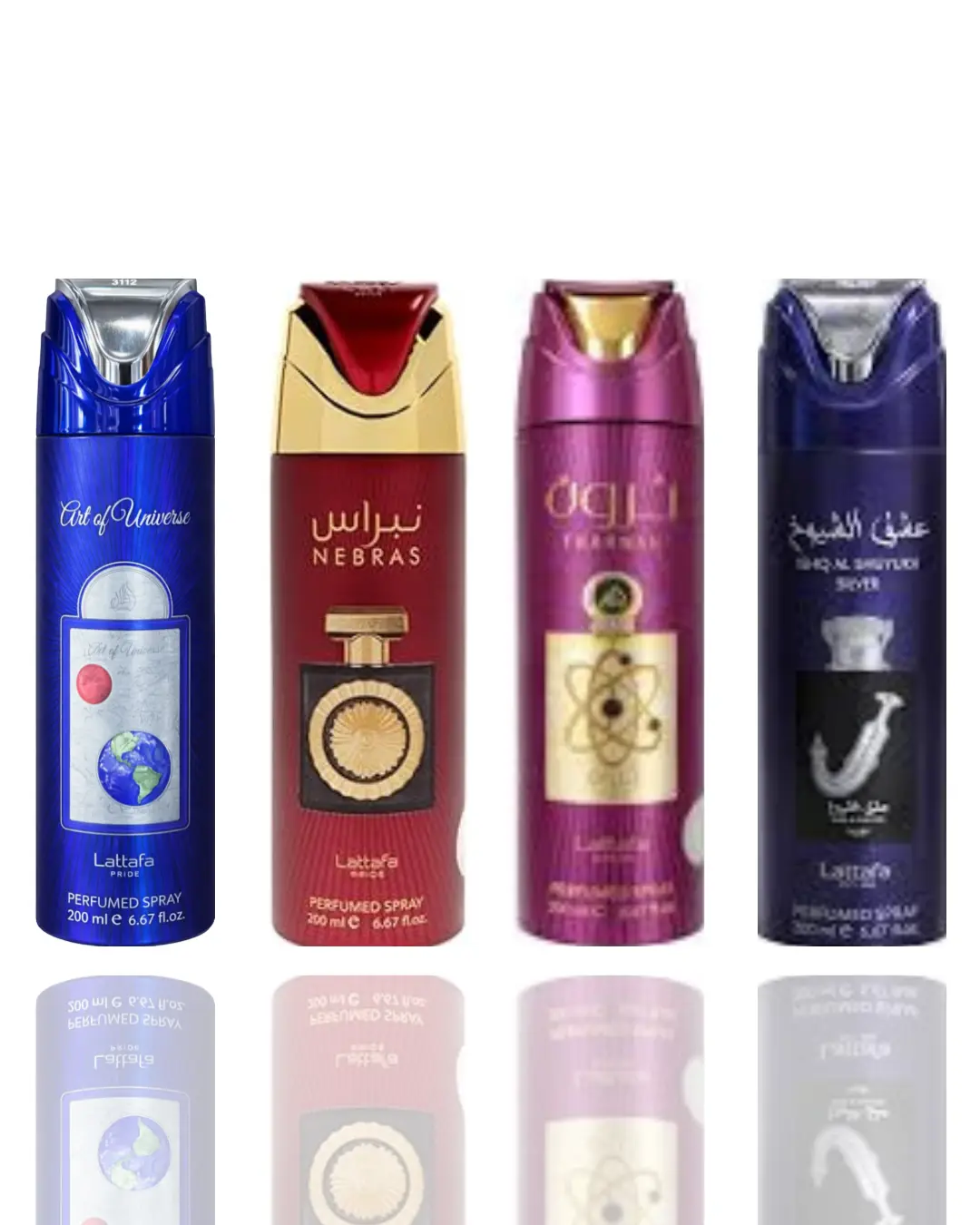 Lattafa Men's 4-Piece Deodorant Gift Set, Deodorizing Body Spray Collection with Oud, Vanilla, and Citrus Fragrances, 200ml Each