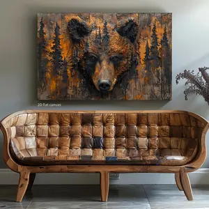 2D Flat Canvas 1pc Retro Forest Bear Canvas Wall Art, Ready to Hang, for Modern Home Decor, Office Wall Decoration, Room Decor, Home Decor, Wall Art Decor, Bedroom, Creative Space Wall Decor, Perfect Gift (Framed Wrapped Canvas), 2D Flat, Perfect for