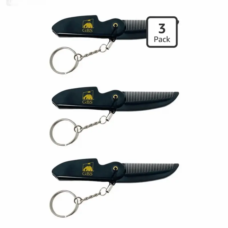 Men's High Quality Haircare Mustache Grooming & Beard Styling Comb, Lightweight Skin-Friendly Pocket-Sized Keychain Folding Comb (3 Pack)