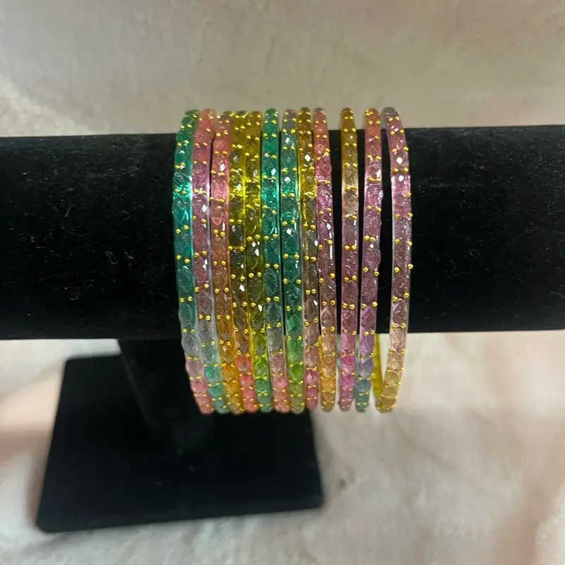 2•10 / 2•12 AVAILABLE Vibrant Style Set: 12 Kashmiri raindrop Glass Bangles