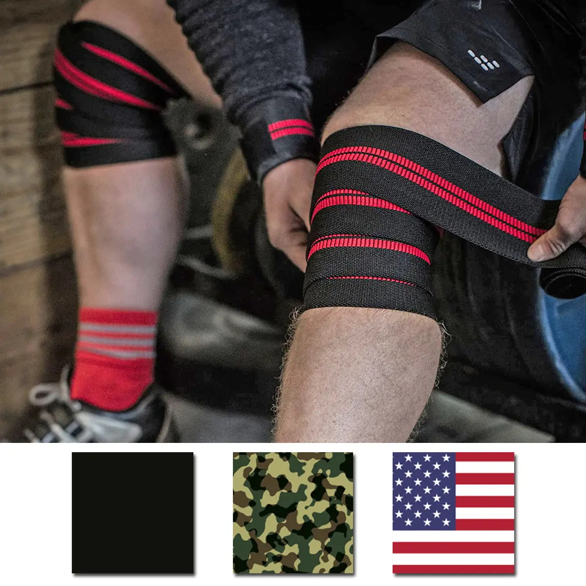 Harbinger 78" Red Line Weight Lifting Knee Wraps, Adjustable Straps, Bodybuilding
