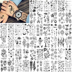 52 Sheets Creative Black Tiny Crown Infinity Triangle Fake Tattoos For Men Women Realistic Stars Letters Tattoos For Kids Tattoos Temporary Waterproof Arm Hand Face Finger Neck Tatoo Stickers