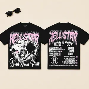 Hellstar Born From Pain Skull Graphic T Shirt TikTok Viral Y2K Oversized Streetwear Tee Black Pink Gothic Grunge Hip Hop Harajuku Short Sleeve Top Unisex Summer Party Festival Outfit Men Women
