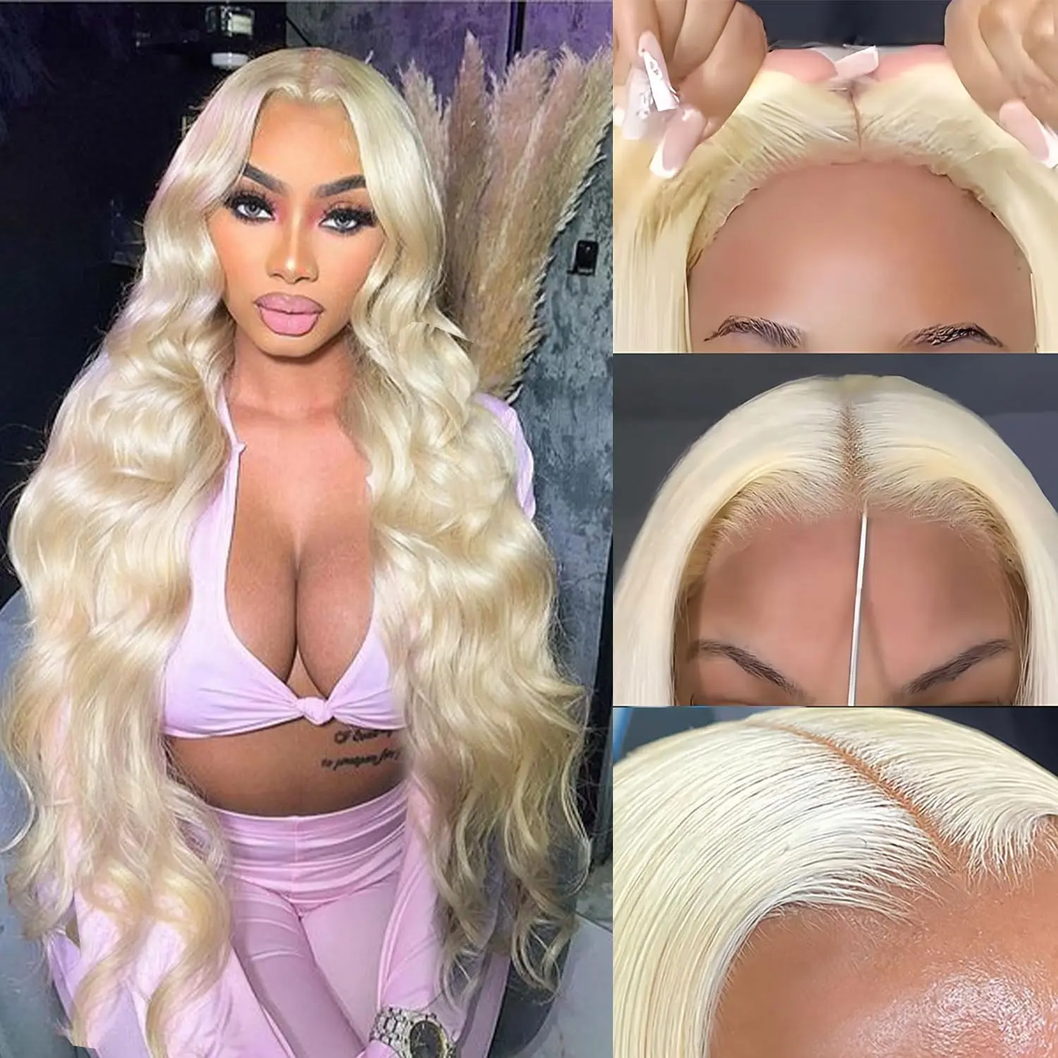 13x6 Body Wave Lace Front Wigs synthetic wigs 613 Lace Front Wig Blonde Wig 30 Inch Pre Plucked Blonde 613 HD Lace Frontal Baby Hair for Women Natural Black Chocolate Brown 99J Burgundy 350 Orange Synthetic wigs must not be heated or bleached.