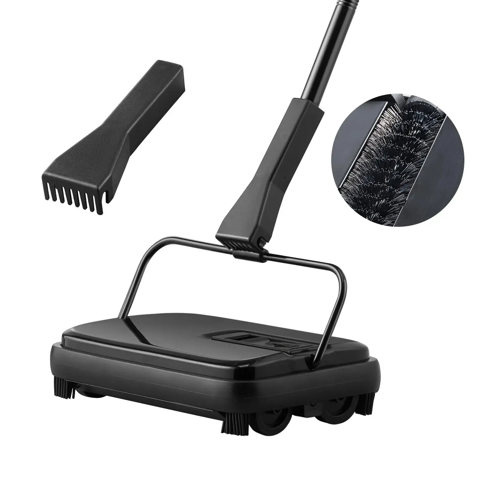 Carpet Sweeper – 7.87" Sweeping Paths Manual Floor Sweeper, Non-Electric. 300 ml Dustbin Capacity with Cleaning Comb. 180° Swiveling Head. Picks Up Dust, Pet Hair, Crumbs. For Rugs, Hardwood, Laminate. Lightweight. Quiet. No Batteries