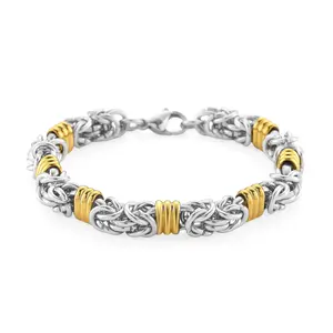 Fashionable TwoTone Byzantine Chain Bracelet in ION Plated Yellow Gold and Stainless Steel 8.00 In Christmas Gifts