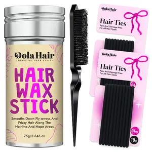 Dolahair Hair Wax Stick Kit with Ouchless Elastic Hair Ties & Comb Rubber Bands for Pain-Free Styling Hair Accessories Slick Back Hairstyles Braids Ponytails Buns
