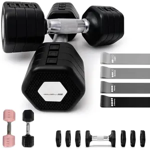 20Lbs Adjustable Dumbbell Set with Resistance Bands for Working Out - 2-Pcs Weights Dumbbells Set with 4-Pcs Stretch Bands for Exercise - Quick Adjustment - Comfortable Grip