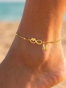 Women's Ankle Chain, Heart Infinity Symbol Initial Letter, Fashion Classic Stainless Steel Beaded Anklet, Casual All Seasons Jewelry