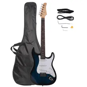 Beginner Kids' Rosewood Acoustic Guitar Set - 38.6in Length, 17.7in Width, Electric Blue Fingerboard, Lightweight, Extra Light Strings, Slider, Stand, Affordable Wholesale Kit, Musical Instrument Gift, No Warranty, Music Accessories