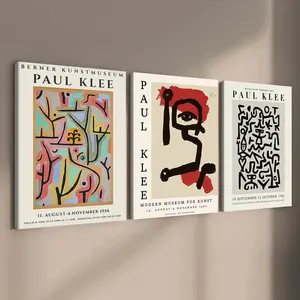 3-Piece Wooden Frame Canvas Art Prints, Paul Klee Exhibition Series Posters, Modern Home Decor for Bedroom & Living Room Walls