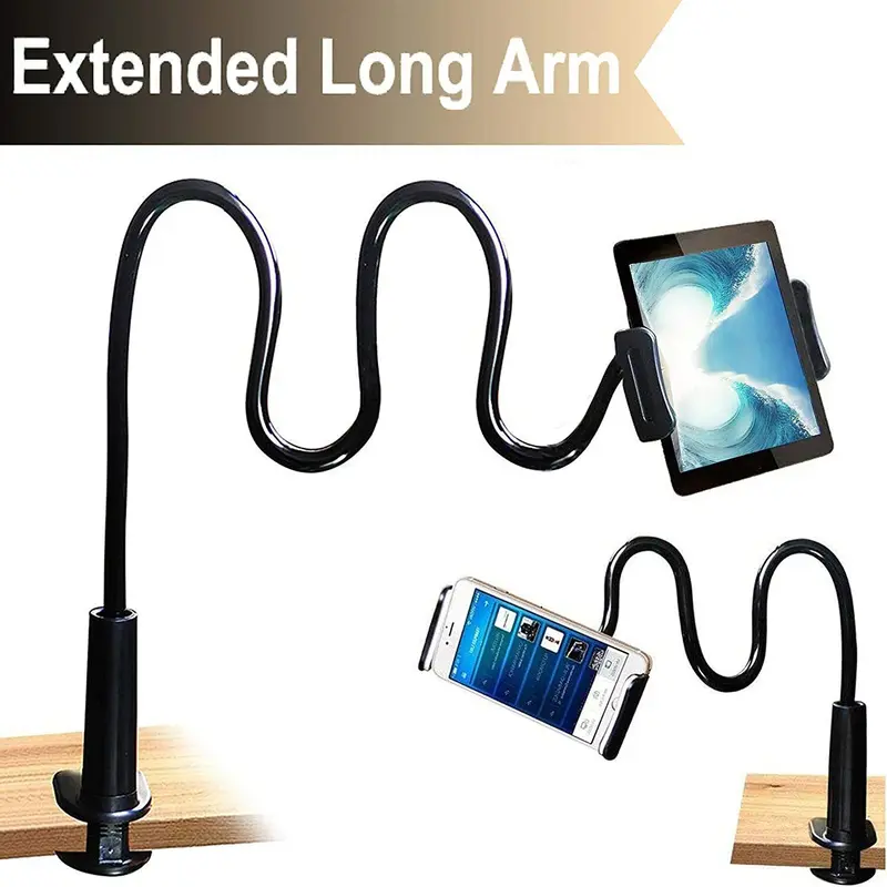 Durable Plastic Flexible Telescopic Long Arm Smartphone Holder - Adjustable Rubber Grip Stand, Cell Phone Mount Accessory Compatible with iPhone, iPad, Samsung, Ideal for Bed, Desktop (Phone Holders & Mounts Accessories)