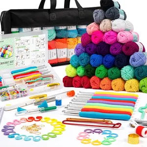crochet kits for beginners, 113 Piece Crochet with Yarn Set–1600 Yards Assorted Yarn 73PCS Crochet Accessories Set Including Ergonomic Hooks, Knitting Needles & More Ideal Beginner Kit,punch needle kit set