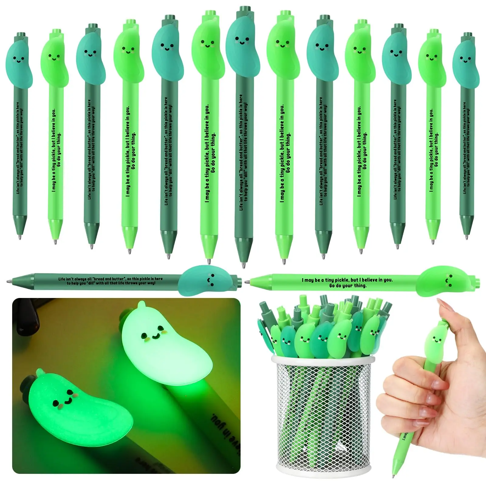 10/30/50 Pcs Luminous Pickle Pen Back to School Positive Pickle Pen Bulk Encouragement Gifts for Students Teacher Employee Appreciation Gifts Bulk Labor Day Supplies Stationery Sets Office School Supplies Creative Stationery Summer Party Favors