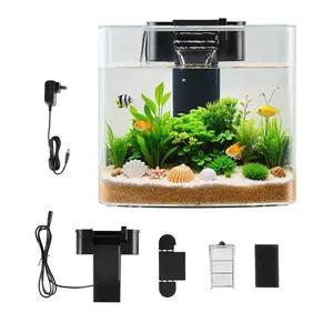 【DealsForYouDays】VEVOR Fish Tank Aquarium, 3.5 Gallon Arch Ultra-Clear GPPS Starter Smart Tank Adjustable 3 Color Lighting, Self Cleaning System Fishbowl for Freshwater & Saltwater Fish Home, Office, or Pet Use Supplies Wall Fish Tank