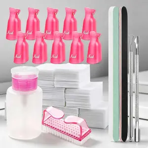 Nail Polish Removal Tool Set - 540 Cotton Pads, 10 Polishing Removal Clips, Press Bottle, Cuticle Pusher, Nail Brush, Nail File, Professional Nail Salon Use, Can Achieve At-Home Nail Removal, Manicure, Nail Care Set, Stainless Steel