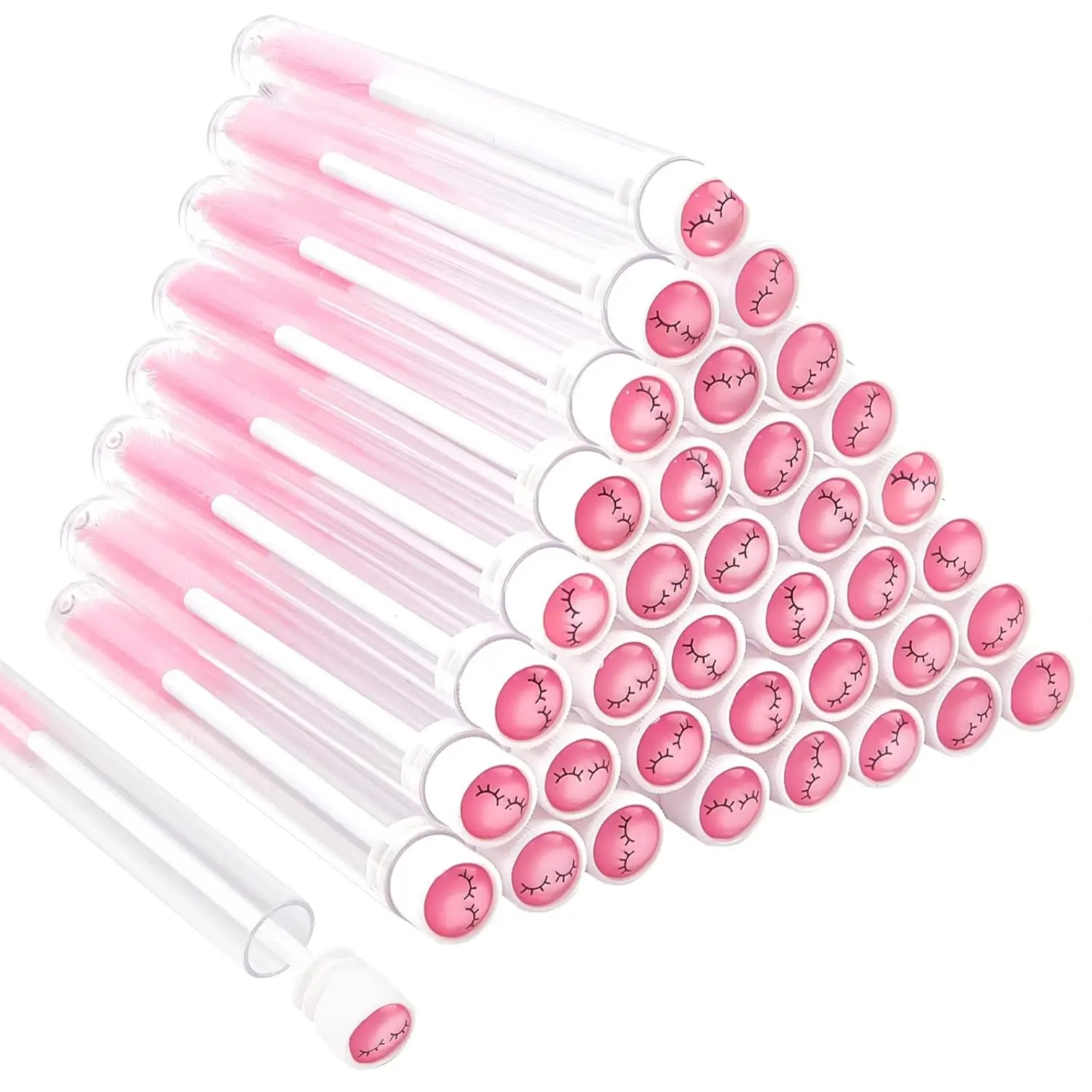 Portable Disposable Cosmetic Brush Set - 40 Dust-Free Empty Mascara Wand Tubes with Pink Lids, Lightweight Acrylic Eye Makeup Accessories for Eyelash Extension, Cream Applicator, Replace Brush (Plastic Daily Use)