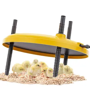 Chick brooding board with 12-inch metal heating plate, adjustable height and angle, 35W warmer for chicks, ducks, quail, also suitable for puppies and kittens. Yellow exterior.