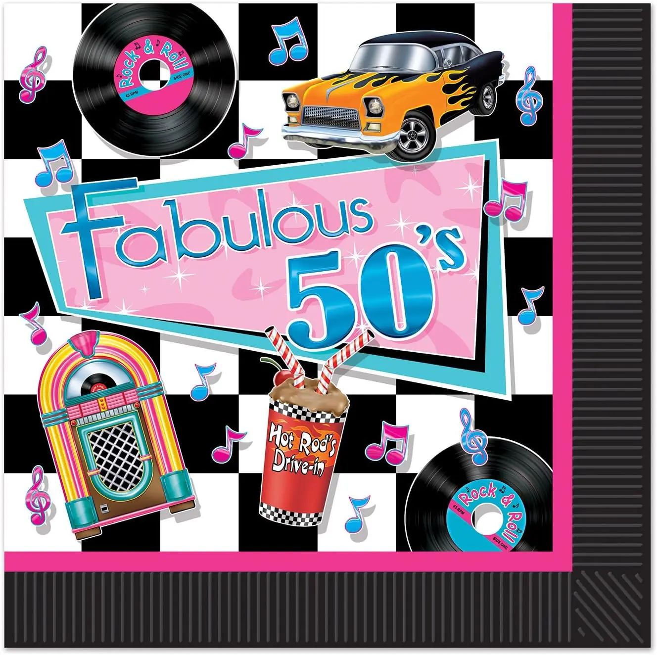 Fabulous 50's Luncheon Napkins, 6.75" x 6.75", Multicolored, 16 Count (Pack of 1)