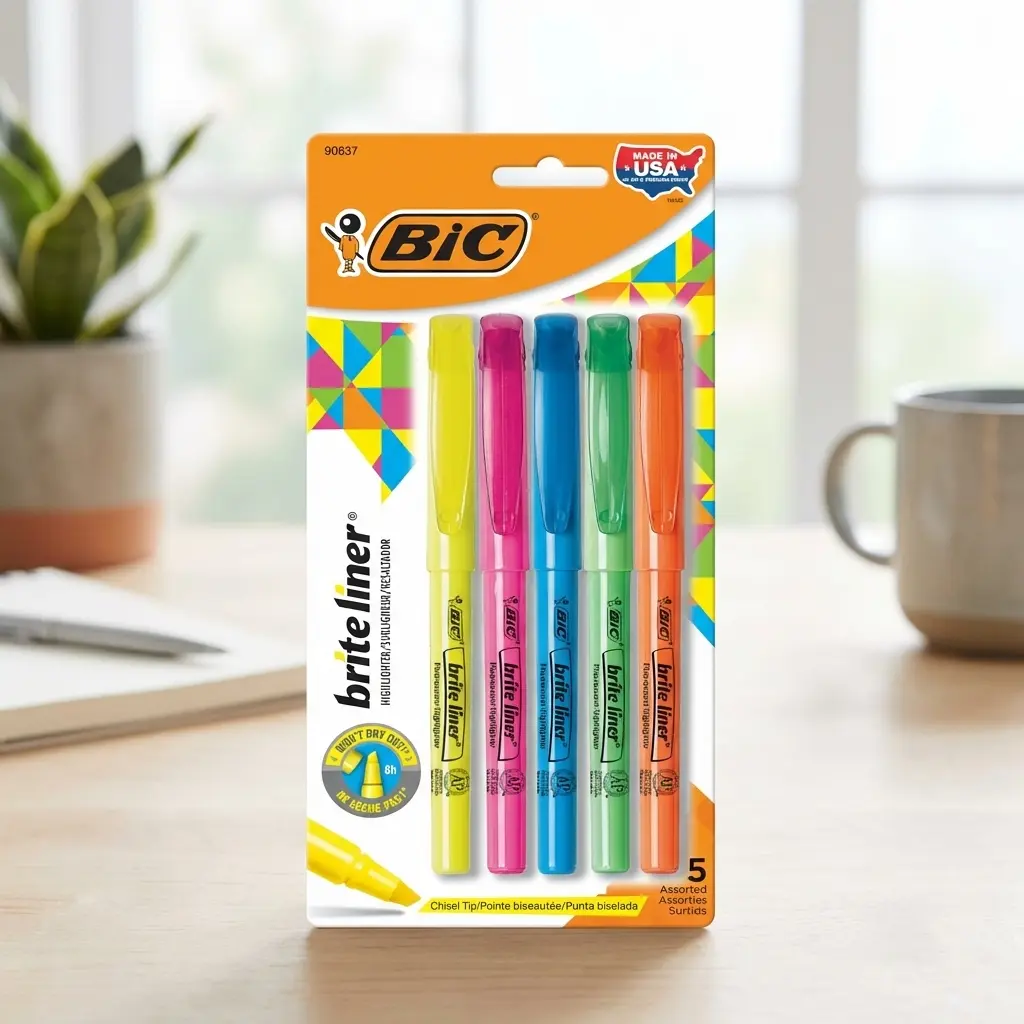 BIC Chisel-Tip Highlighters, 5-Count Multicolor Colorful Marker Set, Office Stationery Supplies for Coloring, Organizing & Teachers, Professional Office Tool