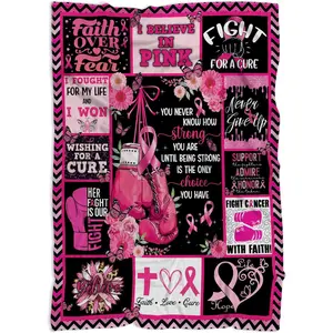 Breast Cancer Awareness Pink Ribbon Survivor Healing Warm Soft Flannel Throws Blanket for Women, Inspirational Gift Flannel Throw Blankets