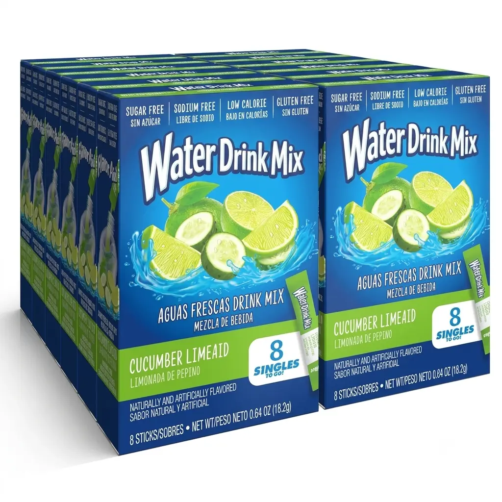 Water Flavor Packets Singles To Go Cucumber Lime Water Drink Mix Powder Sugar Free Drink Mix Sticks Water Enhancer Low Calorie Hydration Packets 96 Servings (8 Packets x 12 Boxes)