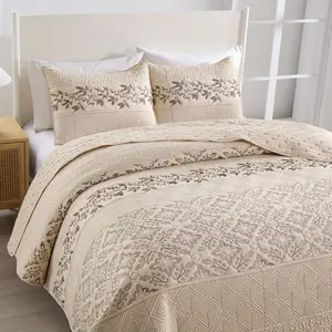 Luxury Embroidery 3-PC Quilt Set | Textured Floral & Geometric Pattern Bedspread, 5-Star Hotel Style Bedding for Discerning Homeowners