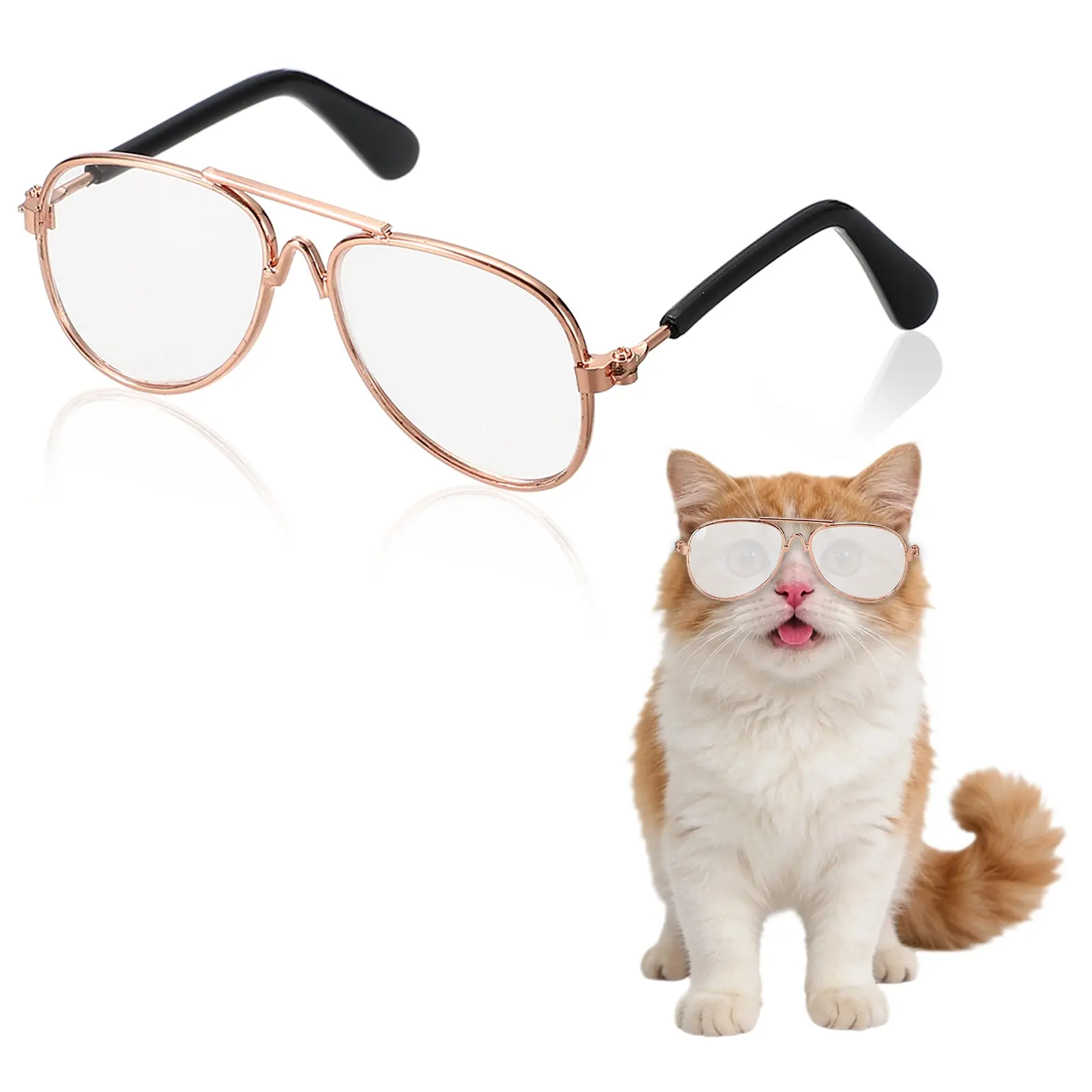 PETAXCELL Dog Sunglasses, Retro Dog Kittens Glasses Aviator Classic Metal Glasses Cosplay Costume Photo Props Cute Mini Eyewear, Intended for Cat/Puppies/Small Pets