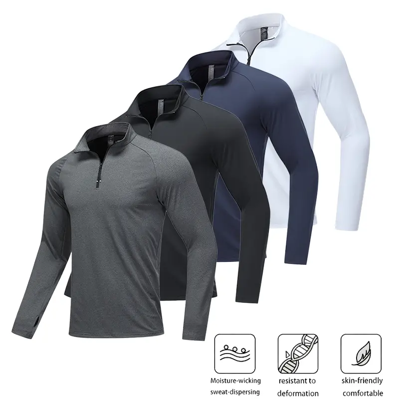Men's 1/4 Quarter Zip Pullover Long Sleeve Shirt Raglan Sleeve Moisture‑Wicking Sweat‑Dispersing Deformation Resistant Skin‑Friendly Comfortable Golf Running Gym Outdoor Casual Tops 4 Colors Slim Shape T-Shirt dry fit men