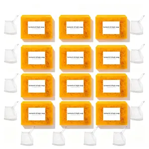 Multi-Pack Turmeric Soap Bars with Foam Net, Kojic Acid-Hyaluronic Acid Infused Cleansing Bars, Gentle Daily Face & Body Cleanser for Deep Pore Cleansing, Moisture Locking & Skin Texture Softening
