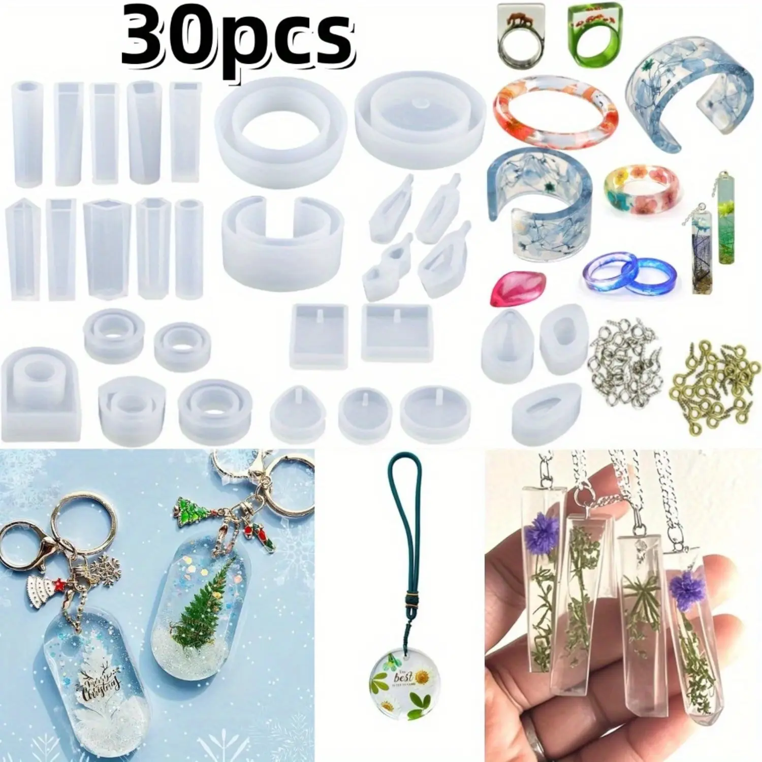 30 Pcs UV Resin Silicone Jewelry Molds Set - for Bracelets, Pendants, Rings, DIY Jewelry Accessories, Beginner-Friendly Epoxy Casting Home Decor Supplies Kit