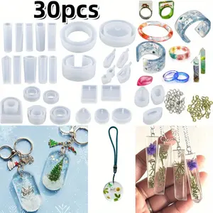 30 Pcs UV Resin Jewelry Molds Set, Silicone Molds for Making Bracelets Pendants Rings, DIY Epoxy Casting Kit for Beginners