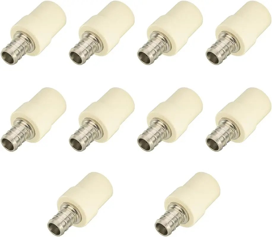 (Pack of 10)  1/2" Pex x 1/2" CPVC Transition Coupling Barb Crimp Brass Fittings,(PEX1807340)
