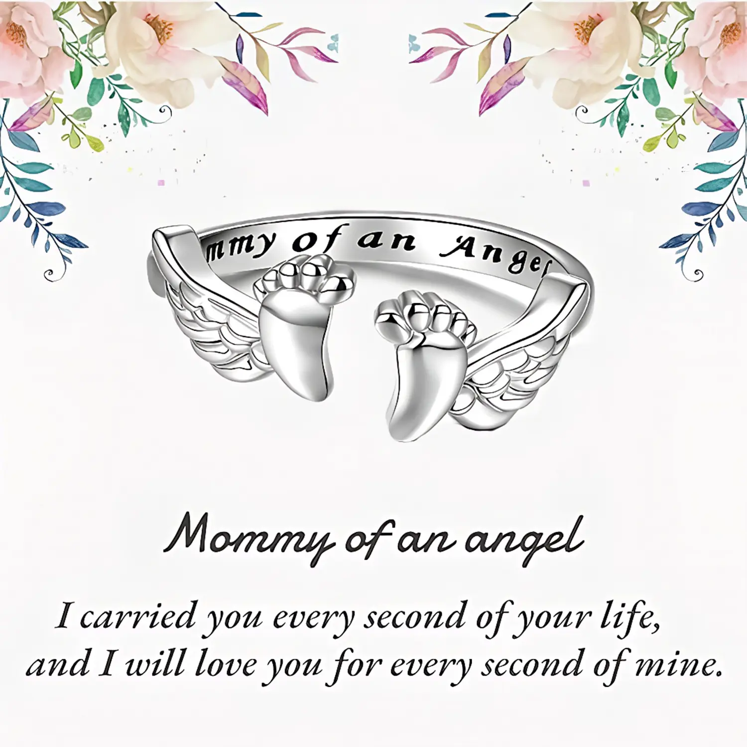 Women's Adjustable Engraved Wing-Letter Cuff Ring - Engraved Text, Stainless Steel, Unisex Elegant Everyday Ring, Personalized Jewelry Gift for Daily Wear, Christmas