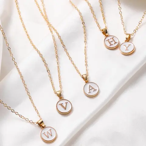 Summer Letter Round Charm Necklace As Gift, Trendy Matching Necklace, Initial Letter Necklace, Alloy Pendant Necklace, Alphabet Necklaces, Vintage Jewelry, Y2K Fall Accessories, Valentine's Day, Gift