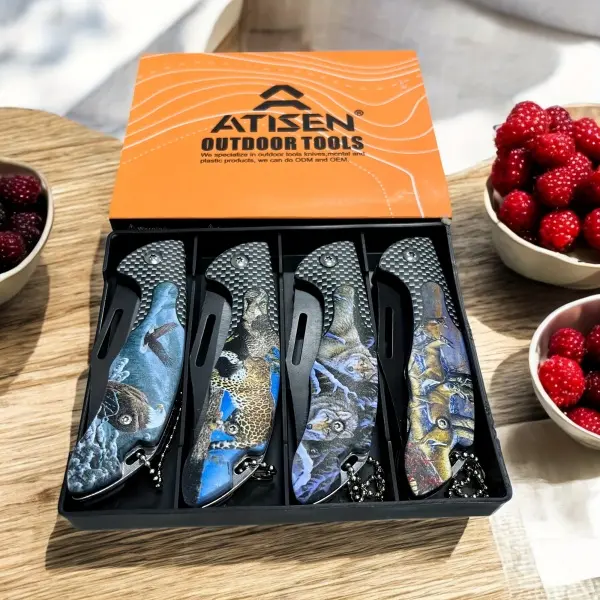 4-Piece Folding Stainless Steel Kitchen Knives Set - Sharp Blades, Durable, Compact Portable EDC Lightweight Outdoor Camping Supplies, Mixed Colors, Gift for Boyfriend