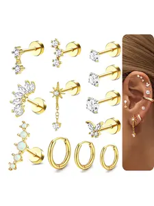 20G Cartilage Piercing Jewelry Flat back Helix Earrings for Women Hypoallergenic Surgical Steel Gold Cartilage Hoop Earring Set Daith Tragus Conch Flat Back Stud Earrings Body Piercing Jewelry