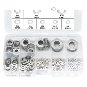 180pcs Stainless Steel Flat Washer Assortment Kit, M2-M10 Metric Washers for Repair & Installation, Genuine Metal Hardware