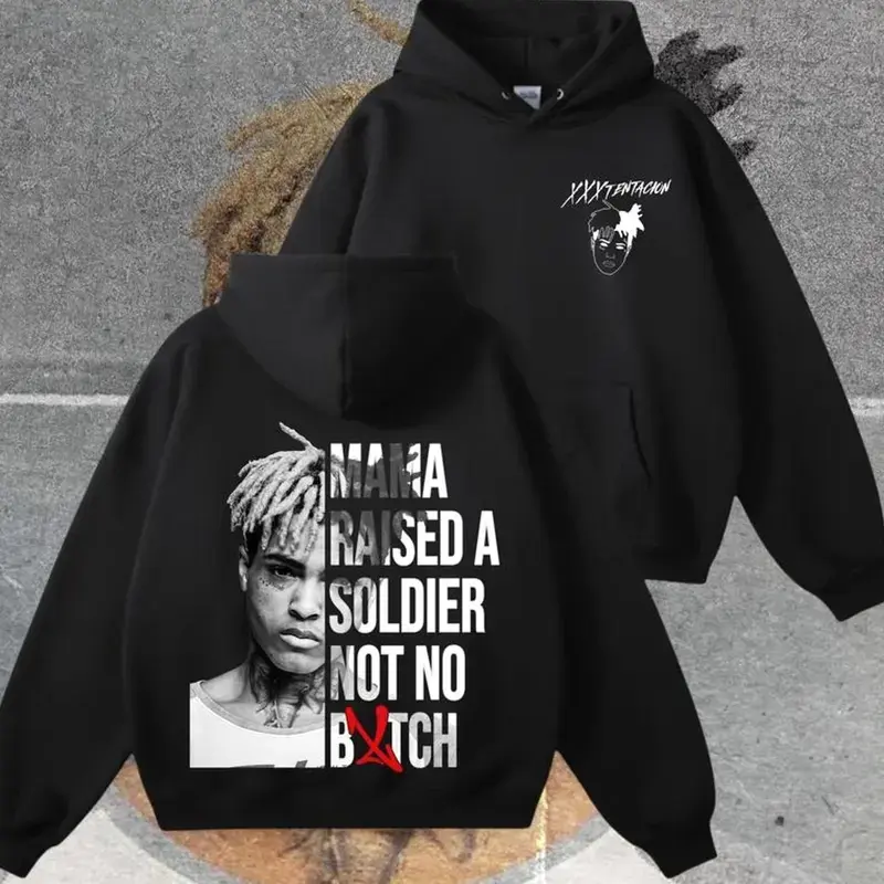 XXXTentacion Hoodie, Mama Raised A Soldier Shirt, Vintage Rapper 2 sided T-Shirt, Retro Tribute Rapper Pullover, xxxtentacion Y2K tee, Gift For Him, Streetwear Top X