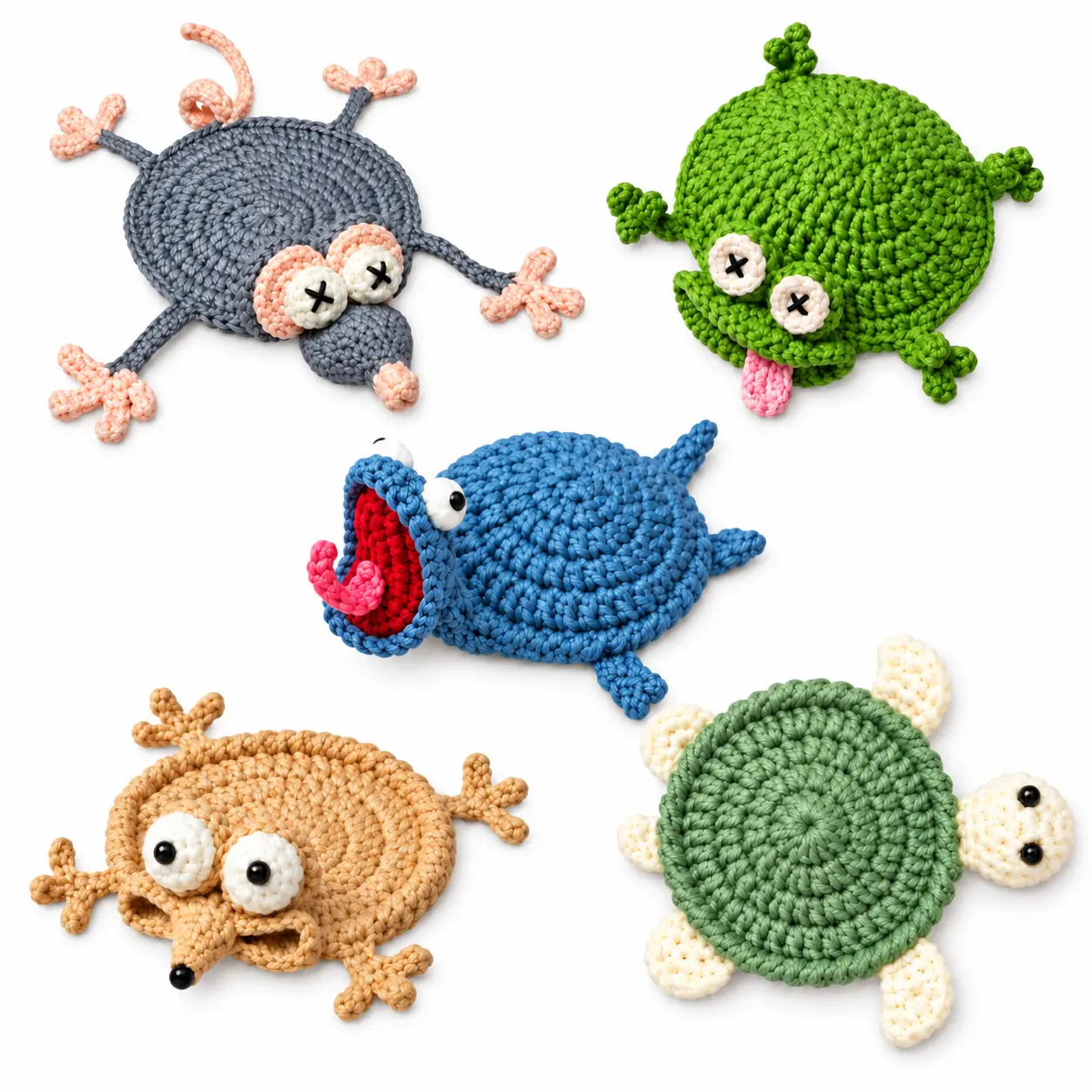 Handmade Crochet Coaster - 3D Whimsical Absorbent Heat-Resistant CupHolder, Aesthetic Office Desk AccessoriesHome Coffee Bar Decor, Unique Home Decor Gift for Kids, Friends & Animal Lovers