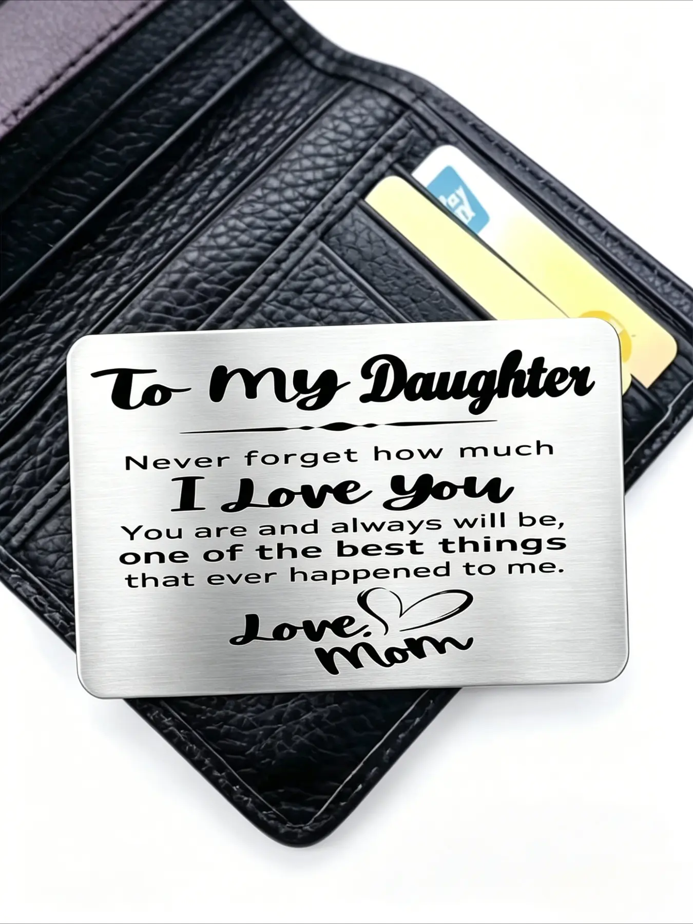 Heartwarming text messages and wallet cards expressing a mother’s love for her daughter; birthday gifts, Valentine’s Day cards, anniversary cards, Christmas gifts, and heartwarming gifts for friends and family