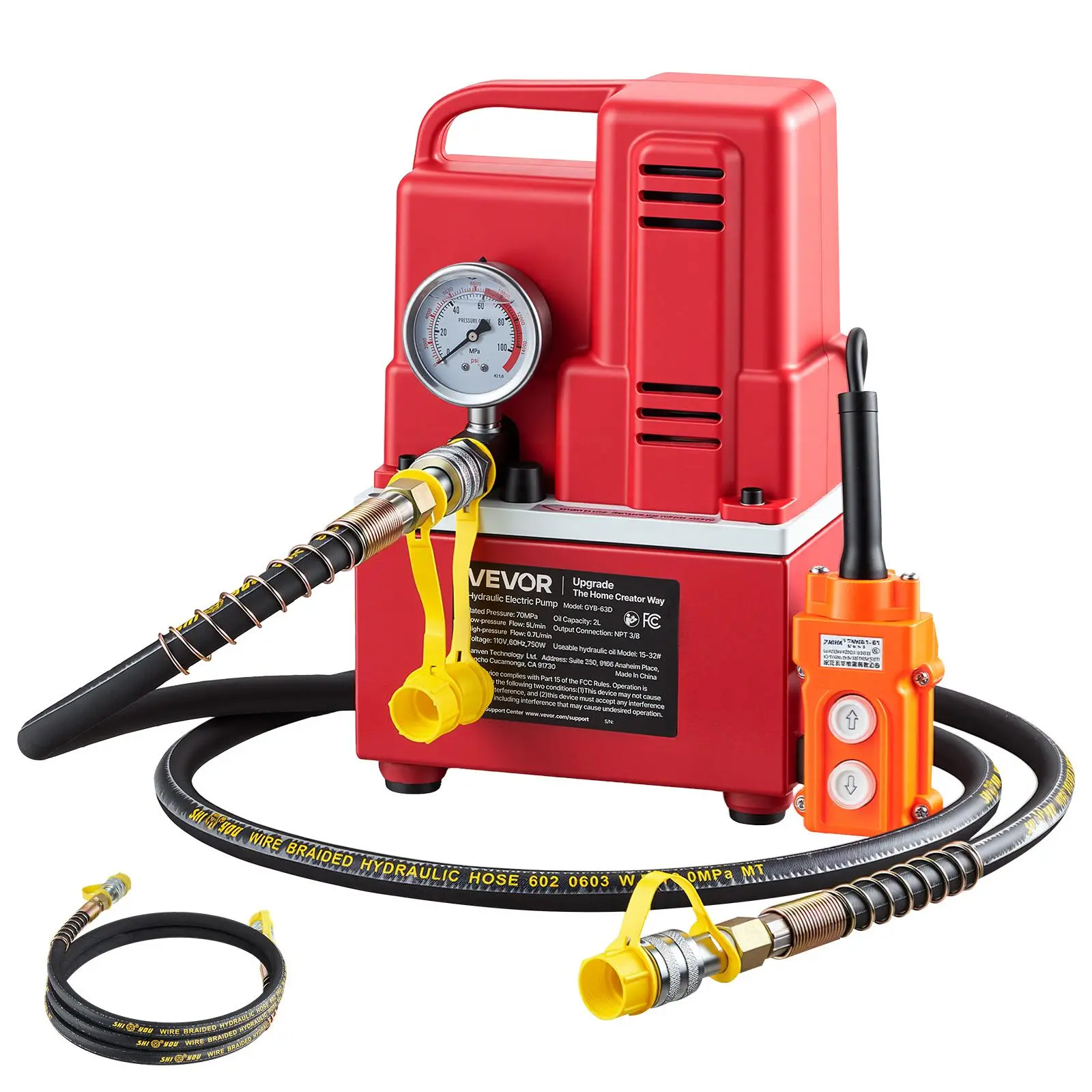 【DealsForYouDays】VEVOR Electric Hydraulic Pump, 750W 10,000 PSI, 120V Single Acting Electric Driven Hydraulic Pump Power Pack Unit, with Solenoid Valve, 0.53 Gallon / 2L, for Punching, Bending, Single Acting Cylinders