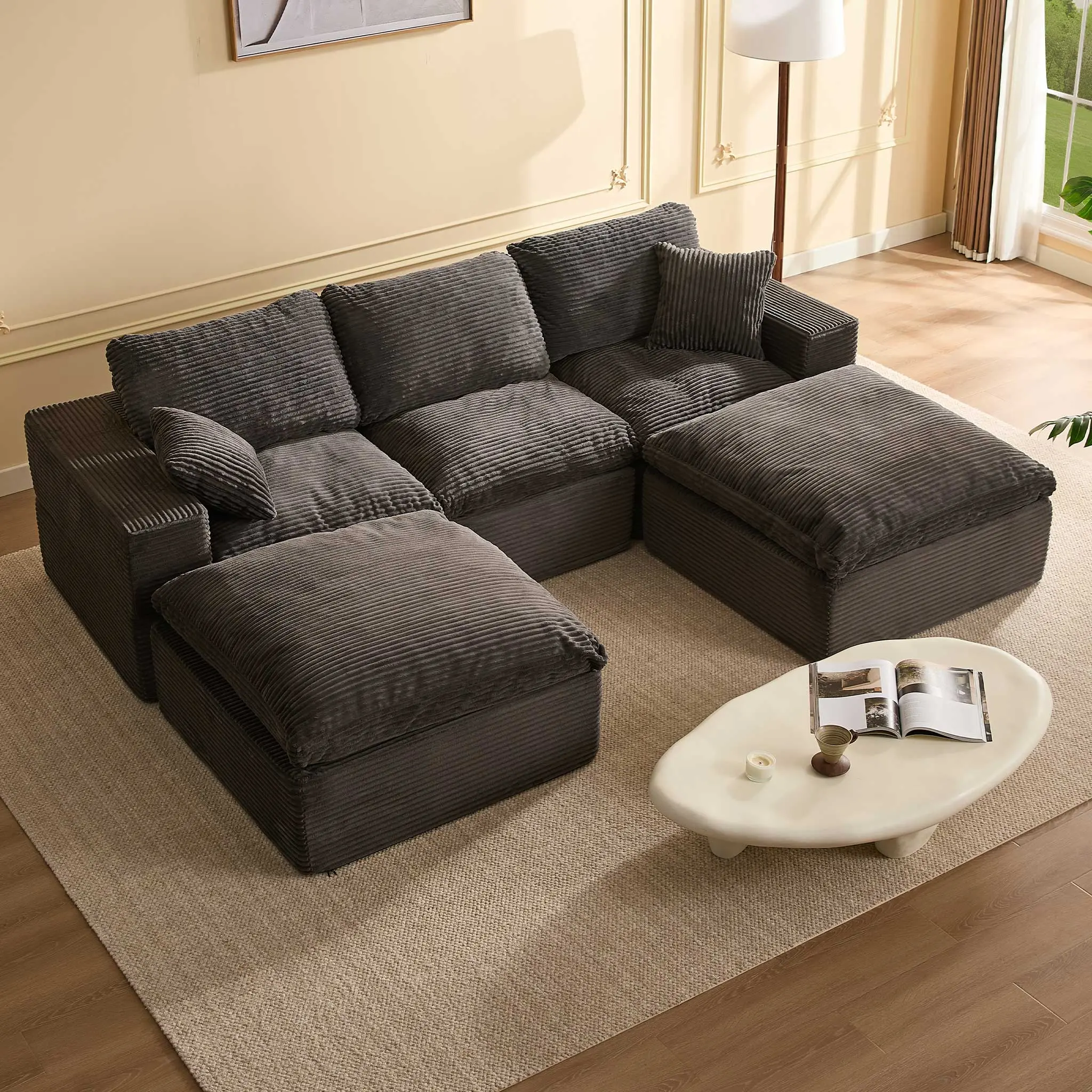 Gray-3 Seater + 2 Ottoman - 106" U