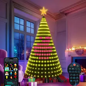 6FT/7FT Smart Christmas Tree Lights Supports remote control and app operation RGB color-changing string lights with 400 LED bulbs 11 modes for DIY light shows Features timer and music sync functions Ideal for Christmas decorations and holiday party setups