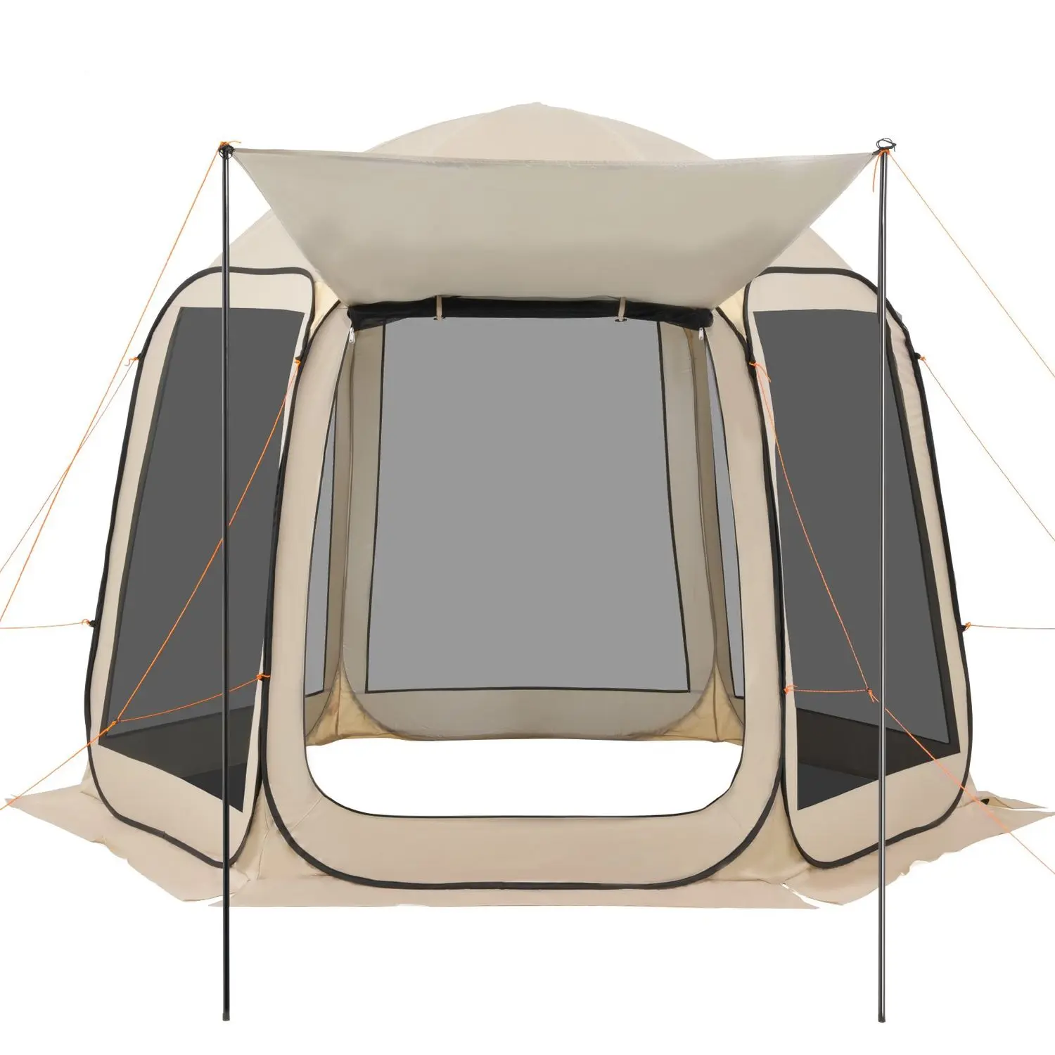 Screen House Tent, Pop Up Screen Tent with Extended Awning, Portable Screened in Canopy with Carry Bag, Netting Sides, for Patio, Backyard, and Outdoor Activities, Beige