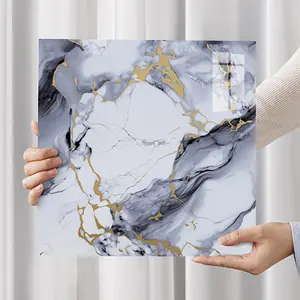 36-Piece Marble Look Self-Stick Tiles, PVC Waterproof Oilproof Anti-Grease Wall Home Decor Stickers for Living Room, Kitchen Bathroom Decoration, Easy Peel & Stick 3D Luxury Finish, Self Adhesive Tiles Decorative