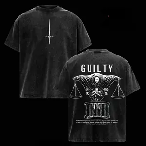Men's Oversized Soft Cotton Shortsleeve Thick Graphic T-Shirt - Jujutsu Kaisen Hiromi Higuruma Washed Black Round Neck Vintage Anime Merchandise, Judgeman Domain Expansion Manga Print, Unisex Casual Streetwear Apparel