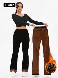 Women's Fall Winter Fleece Lined Thick Jeans, Warm Comfortable Soft Stretchy Woven Denim Jeans, High Waist Slim Fit Casual Wear, Pants, Elegant, Chic