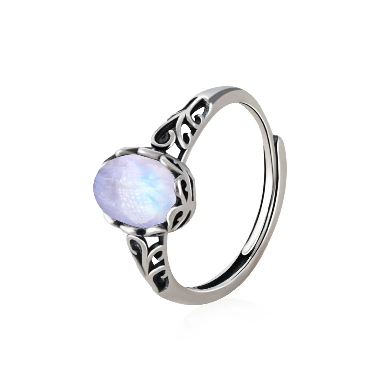 ixluck 925 Sterling Silver Natural Moonstone Filigree Adjustable Ring healing jewelry Symbolic Protection Guardians Infused With Intention Lunar Magic