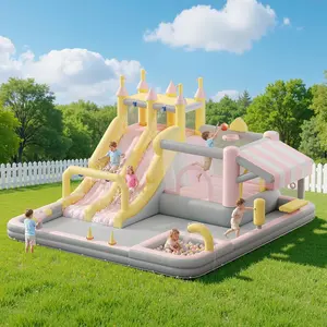 [SummerVibes]Vanacc Inflatable Bounce House, Water Slide with Jumping Area, Climbing Wall and Splash Pool, Indoor Outdoor Jumper for Big Children, Air Blower Included,Mother's Day Gifts